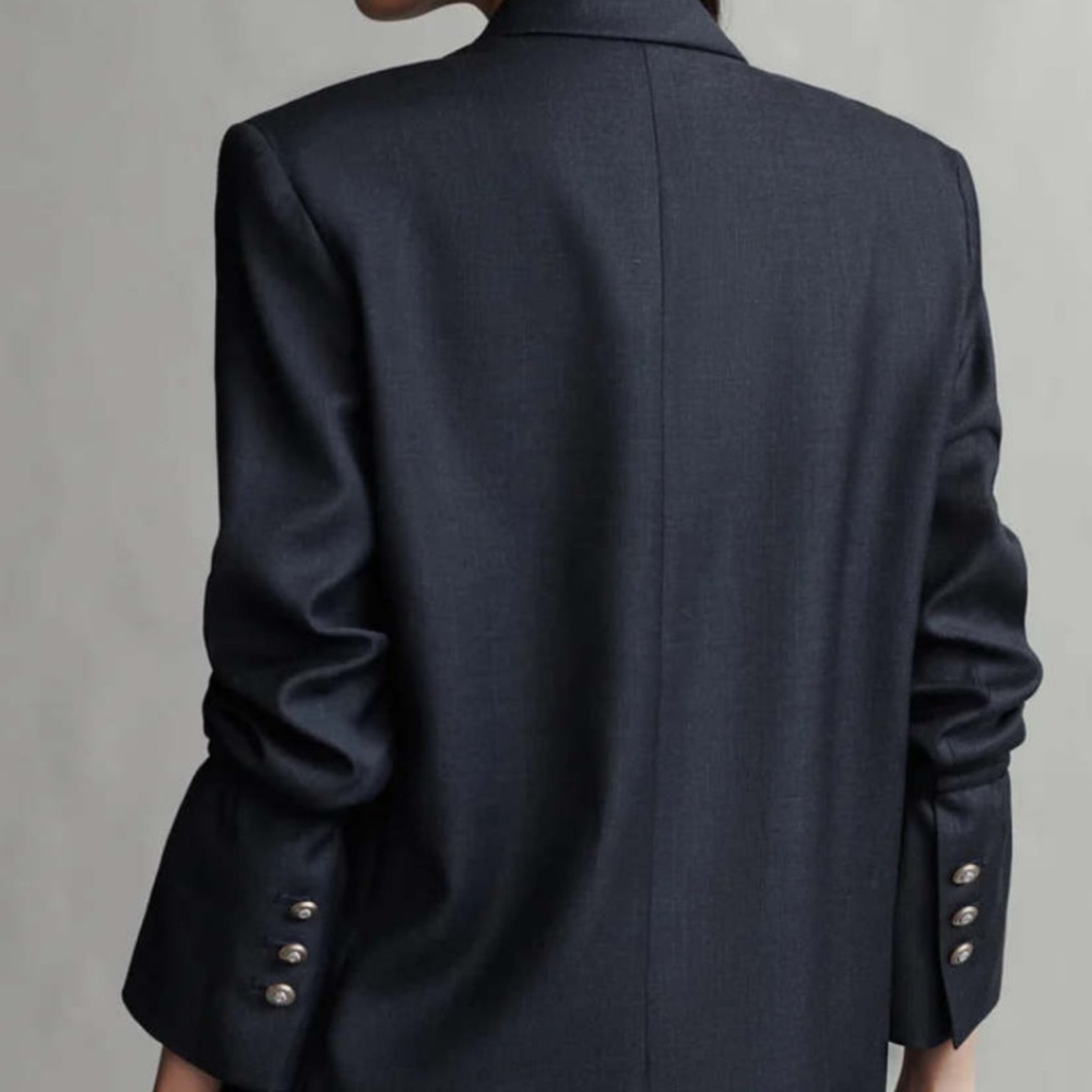 TWP Mo Wool-Blend Oversized Blazer Indigo Charcoal Pinstripe Size S New w/o Tags - Picture 2 of 10